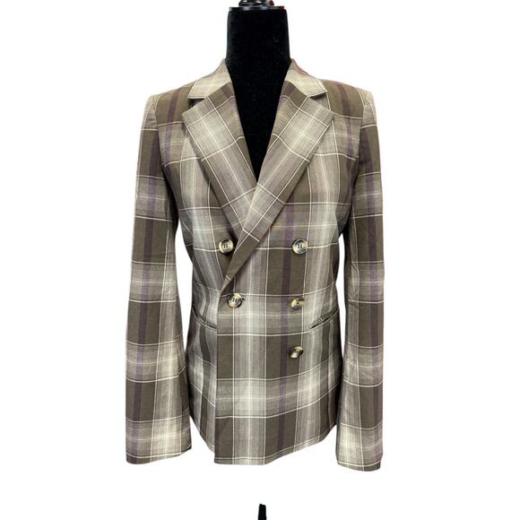 & Other Stories Plaid Double Breasted Blazer Brown Gray Purple XS Womens Jacket - Picture 1 of 12